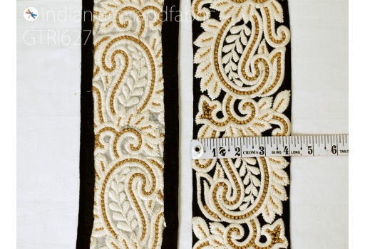 9 Yard Black Embroidered Fabric Trim Home Décor lace Indian Sari Border Sewing Embellishment Party Wear Costume Tape DIY Crafting Ribbon Table Runners Curtain Accessories