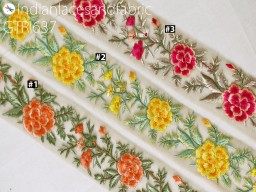 Indian Embroidered Fabric Trim By 3 Yard Embellishment curtains Cushions cover DIY Crafting Ribbon Sari Border Wedding wear Saree Sewing Embroidery Dresses Tapes