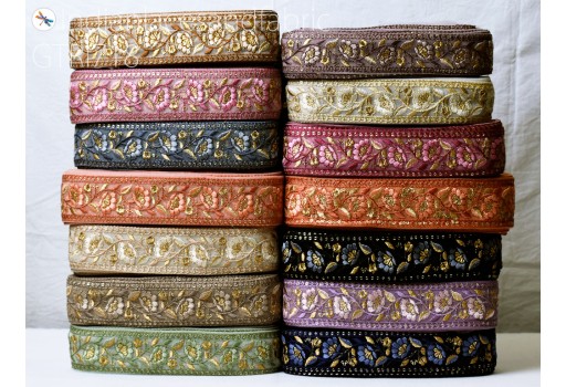 2 Yard Embroidered Fabric Trim Gift Wrapping Ribbon Home Decor Indian Sari Border Embellishment Sewing DIY Crafting Embroidery Cushions Lace