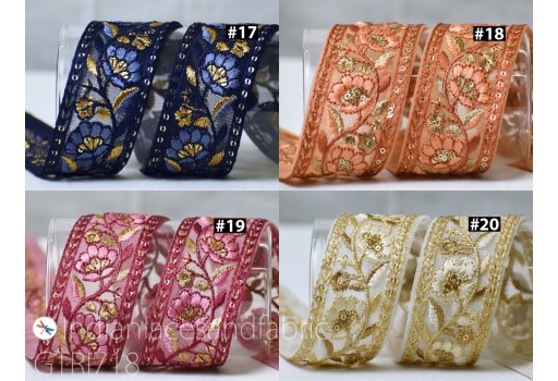 2 Yard Embroidered Fabric Trim Gift Wrapping Ribbon Home Decor Indian Sari Border Embellishment Sewing DIY Crafting Embroidery Cushions Lace