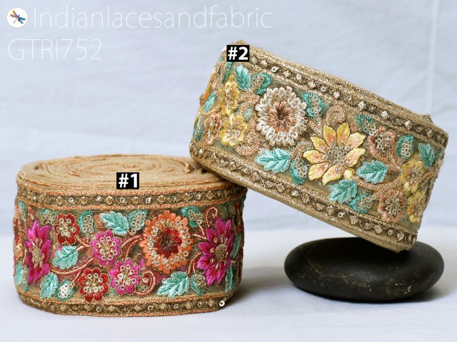Embroidered Fabric Trim By 3 Yard Decorative Embroidery Saree Ribbon Embellishments DIY Crafting Sewing Indian Sari Border Home Decor Bags
