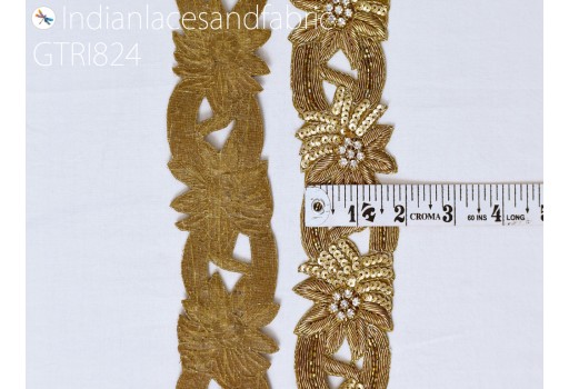 Gold Zardozi Trims By The Yard Indian Handcrafted Sari Border DIY Crafting Ribbons Saree Embroidered Zari Lace Handmade Trimmings Costumes