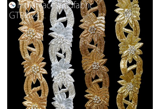 Gold Zardozi Trims By The Yard Indian Handcrafted Sari Border DIY Crafting Ribbons Saree Embroidered Zari Lace Handmade Trimmings Costumes