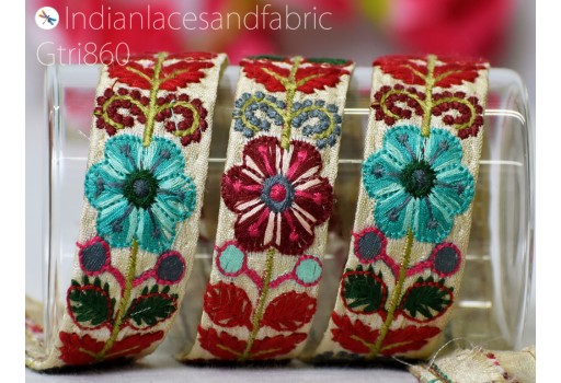 9 Yard Embroidered Fabric Trim Gift Wrapping Ribbons Indian Sari Embellishment Dresses Making Lace Sewing DIY Crafting Border Embroidery Cushion Home Décor Trimming