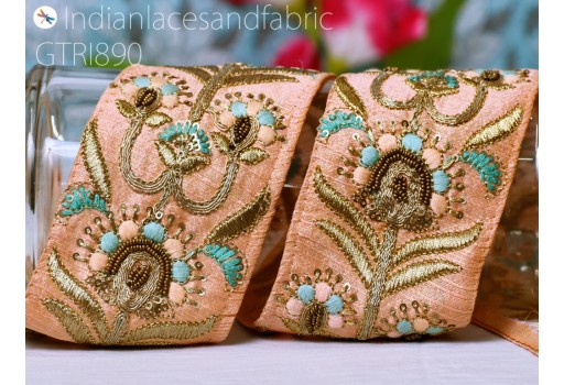 9 Yard Decorative Embroidered Gold Trim Indian Sari Border DIY Crafting Sewing Sequins work Ribbon Bridal Dresses Trimming Embellishments Cushion Cover Making Tape