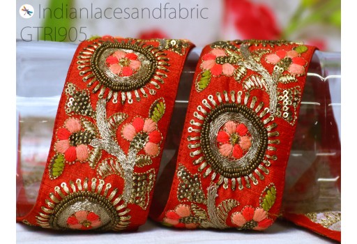 Indian Beaded Fabric Trim By 3 Yard Embroidery Embellishment DIY Crafting Saree Indian Sari Border Embroidered Headband Ribbon Home Decor