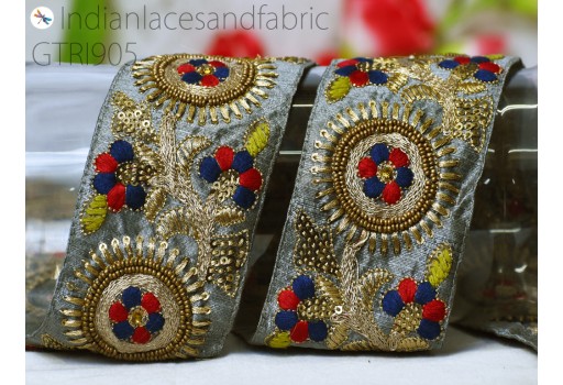 Indian Beaded Fabric Trim By 3 Yard Embroidery Embellishment DIY Crafting Saree Indian Sari Border Embroidered Headband Ribbon Home Decor
