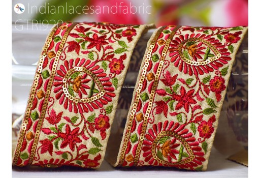 Embroidery Fabric Trim By 3 Yard Embellishment DIY Crafting Saree Indian Sew Sari Border Embroidered Headband Ribbon Home Decor Curtain