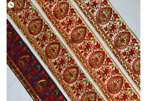Embroidery Fabric Trim By 3 Yard Embellishment DIY Crafting Saree Indian Sew Sari Border Embroidered Headband Ribbon Home Decor Curtain