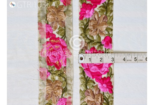9 Yard Embroidered Roses Fabric Trim Decor Floral Indian Sari Border Crafting Saree Sewing Decorative Beach Bags Cushions Trimmings Table Runner Pillow Cover Ribbons