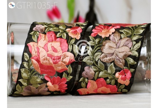 Peach Embroidered Roses Fabric Trim By The Yard Floral Indian Sari Border Crafting Saree Sewing Beach Bags Hats Cushions Trimmings Ribbons