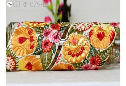 9 Yard Yellow Indian Decorative Tape Embellishment Embroidered Trim Cushion Covers Embroidery Saree Ribbon Sewing Crafting Border Wedding Gown Trimmings Curtain
