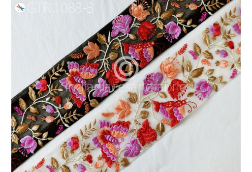 Butterfly Embroidered Ribbon Fabric Trim by the Yard Indian Sari Border Saree Trimming Sewing Cushions Embroidery Crafting Laces Home Decor