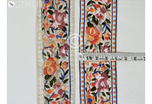 Embroidered Fabric Trim By The Yard Indian Sari Border Saree Laces Sewing DIY Crafting Decorative Ribbons Trimmings Cushions Beach Bags Hats