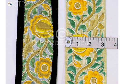 Decorative sewing fabric saree embroidered sewing wear home décor trim by 3 yard beach bags making ribbon embroidery costume accessories floral Indian sari border crafting lace