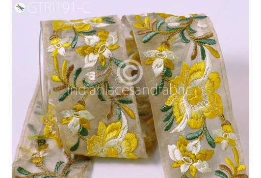 Yellow Embroidery wear thread cushion cover tape Indian suit crafting trim by 3 yard embellishment sewing border decorative costume trimming sari ribbon clothing accessories 