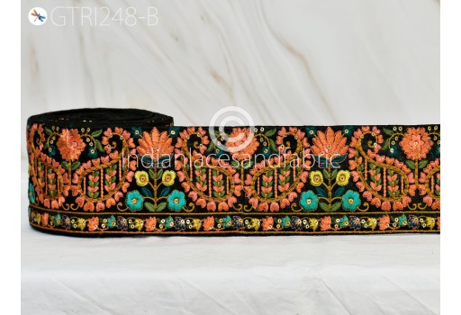 Peach Indian Embroidered Ribbon Decorative Embroidery Trim By 3 Yard Embellishment DIY Crafting Sewing Saree Indian Sari Border Home Decor hats making trimming table runners floral tape 