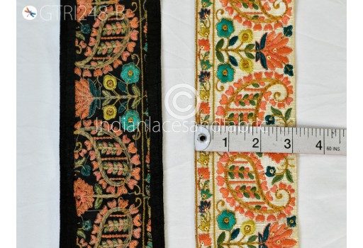Peach Indian Embroidered Ribbon Decorative Embroidery Trim By 3 Yard Embellishment DIY Crafting Sewing Saree Indian Sari Border Home Decor hats making trimming table runners floral tape 