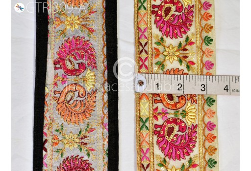 Peacock Embroidered Sari Ribbon Fabric garment costume Trim by 3 Yard Saree Border Dolls DIY Crafting Sewing lace Beach Bags Home Decor tape Embellishment bridal gown Trimmings