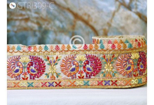 Embroidered lehenga trim by 3 yard wedding sari border decorative lehenga belt dresses ribbon embroidery crafting sewing lace Indian trimmings clothing accessories