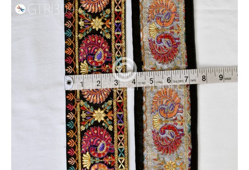 Embroidered lehenga trim by 3 yard wedding sari border decorative lehenga belt dresses ribbon embroidery crafting sewing lace Indian trimmings clothing accessories