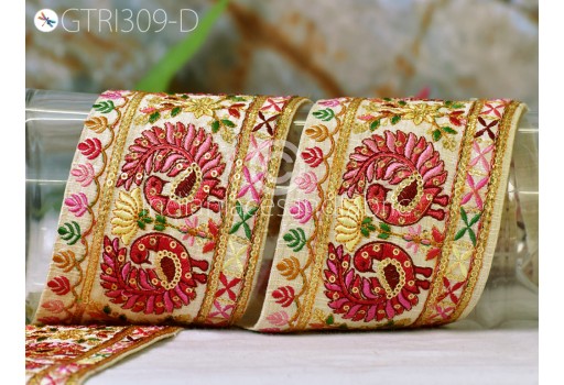 9 Yard peacock embroidery fabric saree border dolls crafting sari ribbon sewing beach bags home décor embellishment trimmings accessories party wear lehenga making tape