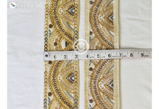 9 Yard beige Indian embellishment saree trim embroidered accessories cushion covers tape embroidery sari ribbon sewing crafting border wedding wear hat making trimmings