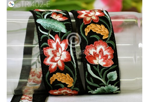 9 yard Indian red floral embroidered saree trim sari embellishment embroidery gown making border sewing crafting cushion cover ribbon home décor table runner trimming