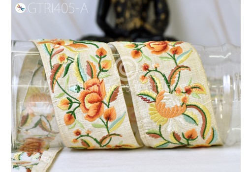 Peach Embroidered Peacock Indian Sari Border Crafting Fabric Saree Sewing Decorative Trim By 3 Yard Beach Bag Cushions Trimmings home décor embellishment hat making festive dresses Ribbons