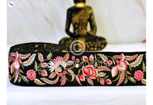 Pink embroidered cushions cover lace floral Indian sari border Diy crafting fabric saree sewing decorative trim by 3 yard beach bag trimmings home décor garment costume ribbon