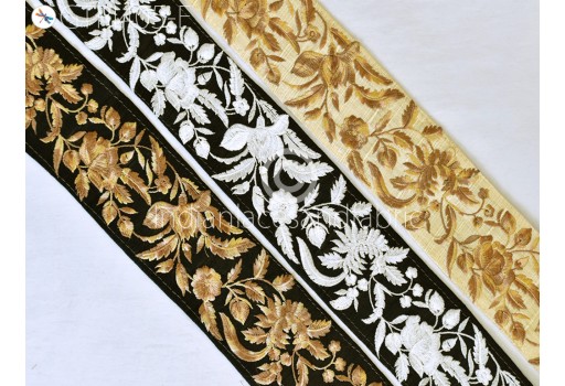 Embroidered Decorative dresses tape Floral Border Indian Trim By 3 Yard Sari Embellishment bridal belt Embroidery Saree Ribbon Cushions Home Décor Sewing Clothing Trimmings