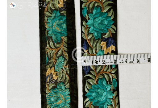 Green Embroidered Fabric Trim By the Yard Decorative Embroidery table runner Ribbon DIY Crafting Sewing Saree Indian Sari Border Home Décor Beach Bags making tape 