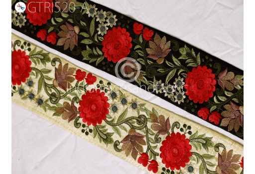 9 Yard Red Embroidery Fashion Decorative Indian Sari Border bed sheets Fabric Trim Sewing DIY Crafting Handbags Ribbon festive gown lace Pillow Cushions Cover Table Runner tape