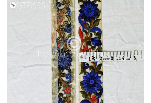 Indian Blue Sari Border Embroidered Fabric Trim By 3 Yard Decorative DIY Crafting Ribbons Sewing Cushions Curtain Home Decor Trimmings
