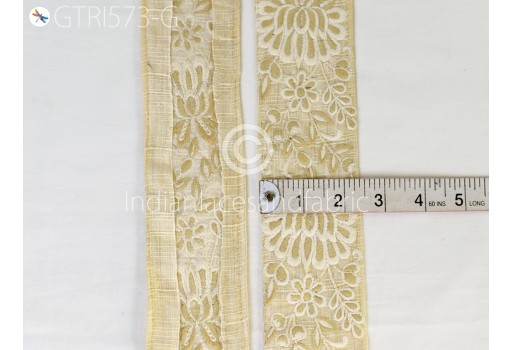 Ivory Indian embroidered fabric trim by 3 yard embroidery embellishments tapes crafting sewing saree lace decorative sari border home décor hats making ribbons