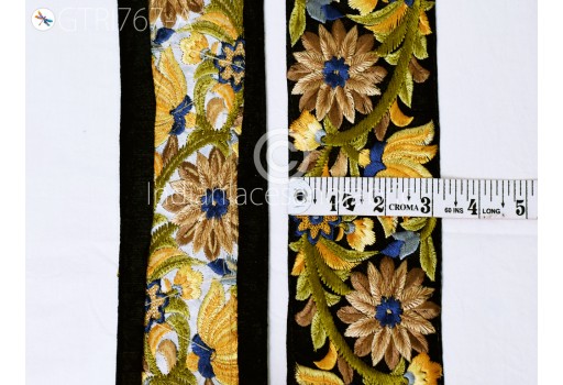 9 Yard Yellow Embroidered Fabric Trim Crafting Saree Sewing Decorative Lace Beach Bag Cushions Trimming Costume Bridal Clutches Ribbons Embellishment Floral Indian Sari Border