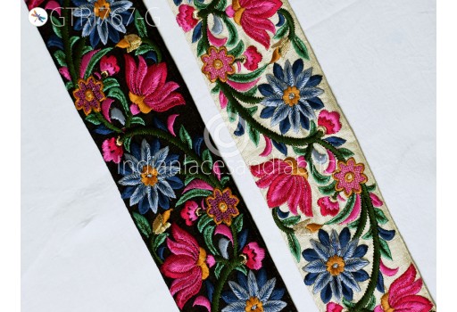 9 Yard Magenta Floral Indian Sari Border Ribbons Embroidered Bridal Belt Fabric Trim Crafting Saree Sewing Decorative Beach Bag Cushions Trimmings Pillow Cover Lace