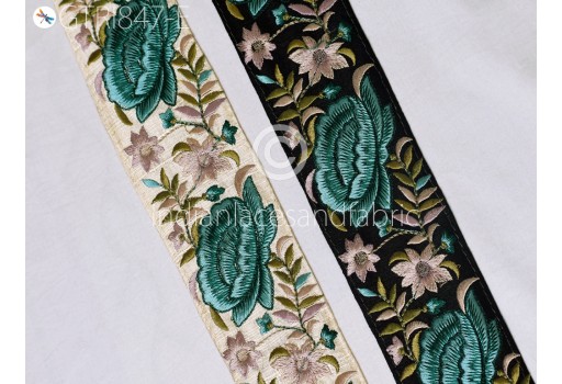 9 Yard Hat Hand making Teal Floral Beach Bags Home Decor Embellishments Bridal Belt Drapery Embroidered Fabric Trim Saree Border DIY Crafting Sewing Sari Ribbon