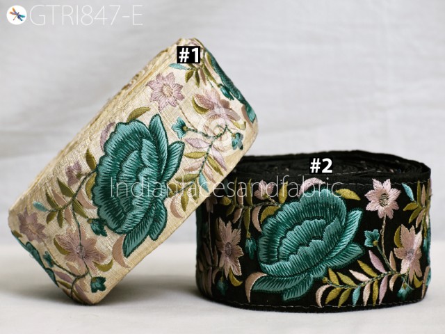 9 Yard Hat Hand making Teal Floral Beach Bags Home Decor Embellishments Bridal Belt Drapery Embroidered Fabric Trim Saree Border DIY Crafting Sewing Sari Ribbon