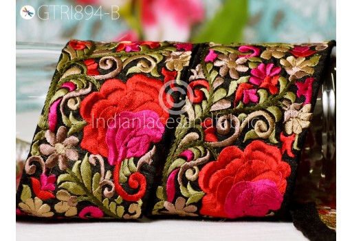 Indian Red Embroidered Trim By 3 Yard Decorative Floral Ribbons Embellishments Sewing Indian Sari Border Home Decor DIY Headbands Crafting