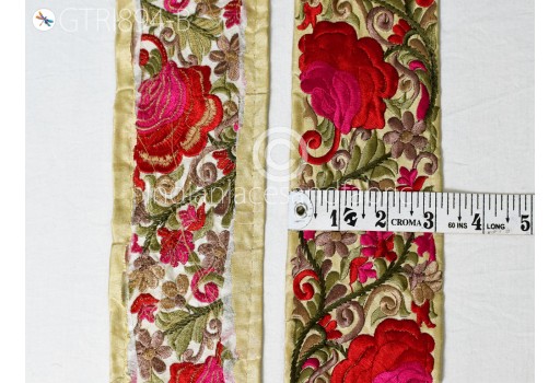 Indian Red Embroidered Trim By 3 Yard Decorative Floral Ribbons Embellishments Sewing Indian Sari Border Home Decor DIY Headbands Crafting