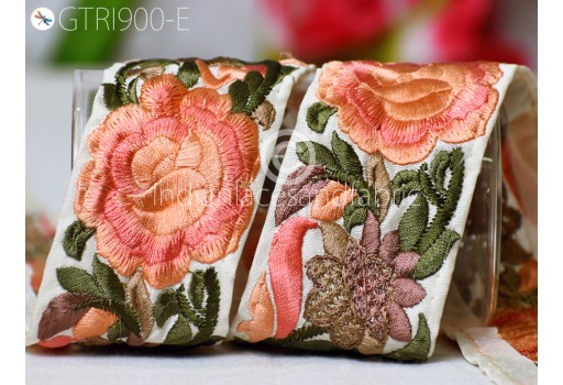 9 Yard Peach Indian Sari Border Crafting Sewing Fabric Embroidered Dresses Making Trimming Decorative Costume Trim Cushion Cover Curtain Home Décor Ribbon