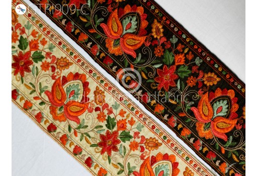Embroidered Fabric Trim By The Yard Indian Sari Border Saree Laces Sewing DIY Crafting Decorative Ribbons Trimmings Cushions Beach Bags Hats