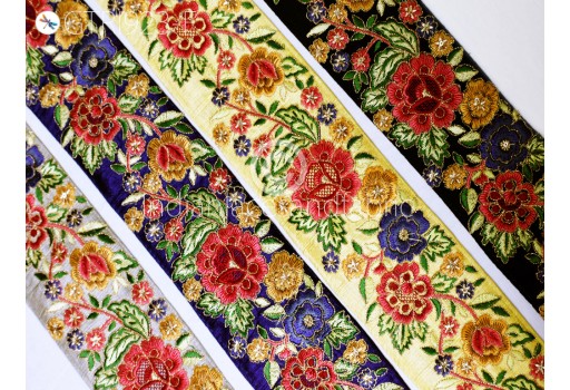 Embroidered Trim By 3 Yard Indian Embellishment Embroidery Saree Ribbon Sewing DIY Crafting Cushion Covers Border Wedding Trimmings Curtains