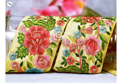 9 Yard Indian Embroidered Trim Embellishment Embroidery Saree Ribbon Sewing DIY Crafting Cushion Covers Border Wedding Dresses Trim Curtains Hat Making Tape