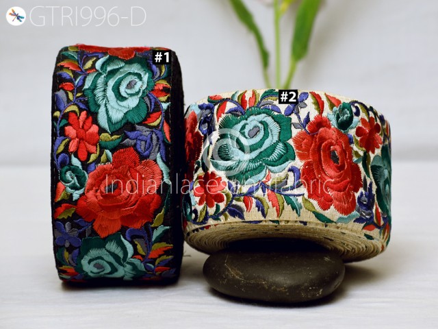 Green Embroidered Fabric Trim By 3 Yard Floral Indian Sari Border Crafting Saree Sewing Decorative Beach Bag Cushions Trimmings Ribbons