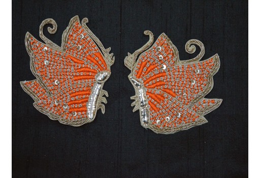 Indian Dresses Patch Golden Christmas Appliques Decorative Butterfly Handmade Patches Sewing Crafting Supply Decor Beaded Patches by 1 Pair