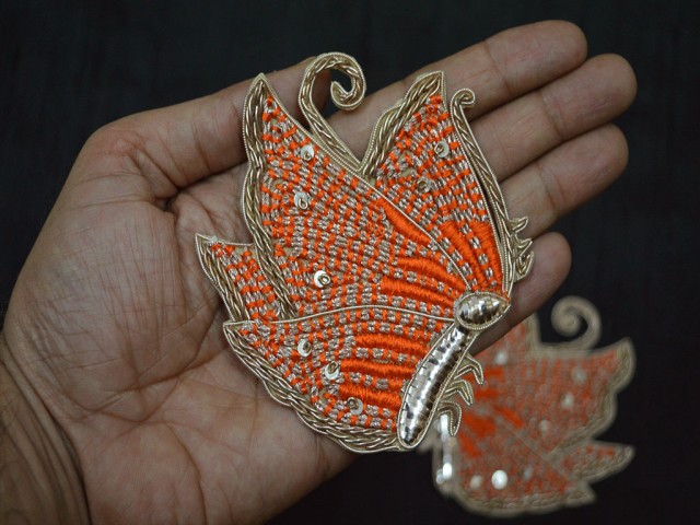 Indian Dresses Patch Golden Christmas Appliques Decorative Butterfly Handmade Patches Sewing Crafting Supply Decor Beaded Patches by 1 Pair