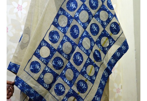 Indian Patchwork Boho Scarf Indigo Blue Patch Work Women Fancy Designer Stoles Bridesmaid Off White Cotton Christmas Birthday Bohemian Gifting Purpose For Festive Wear