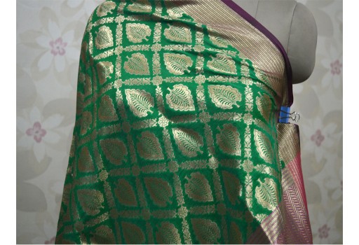 Green Christmas Gifts Brocade Dupatta Long Silk Scarf Gifts for Her Women Stoles Ethnic Wedding Wrap Indian scarf